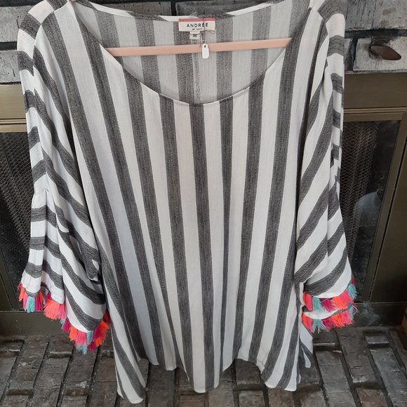 Striped Neon Fringe Top - Picture 1 of 4